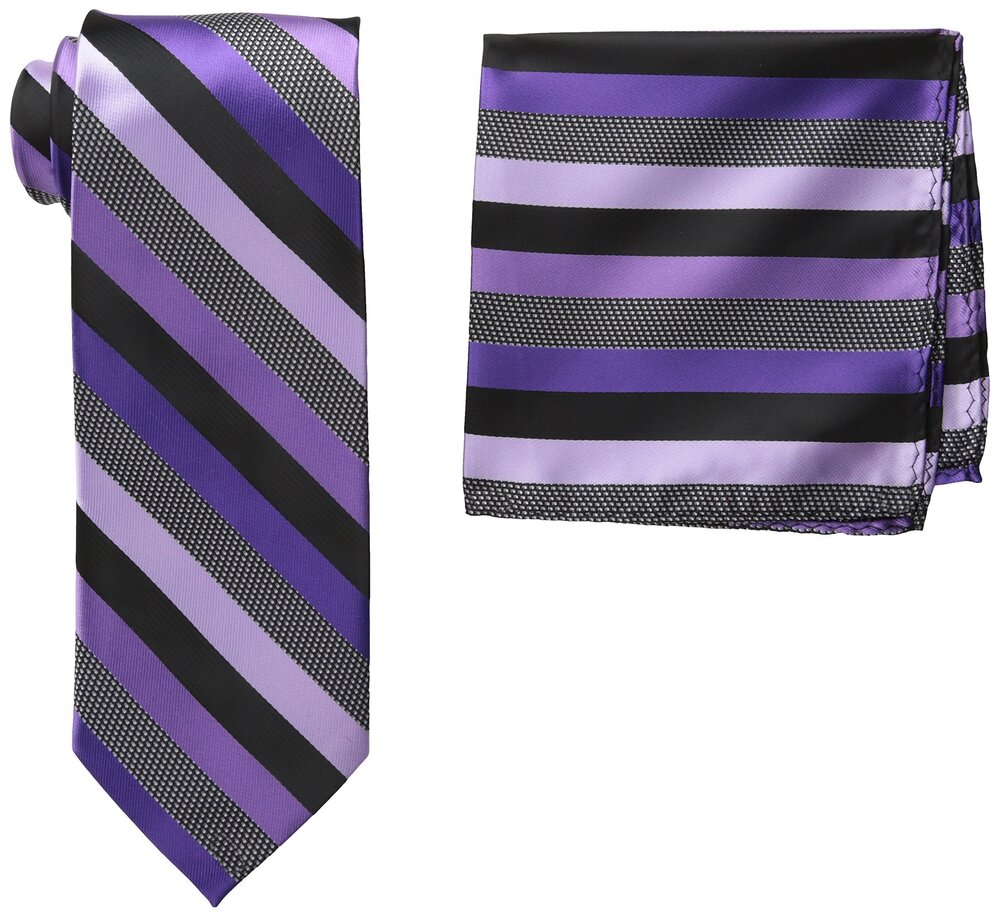 7040 Tall-Plus-Size Microfiber Stripped Tie Set Extra Long Black/Purple